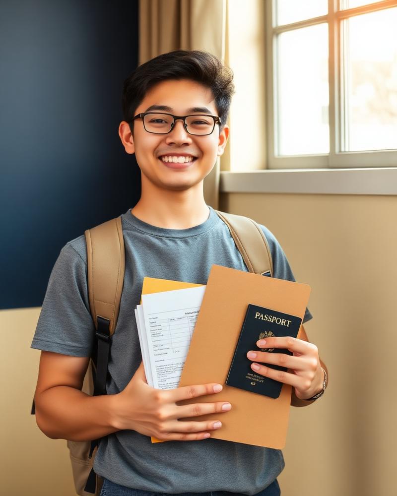 Student with acceptance documents heading to Portugal